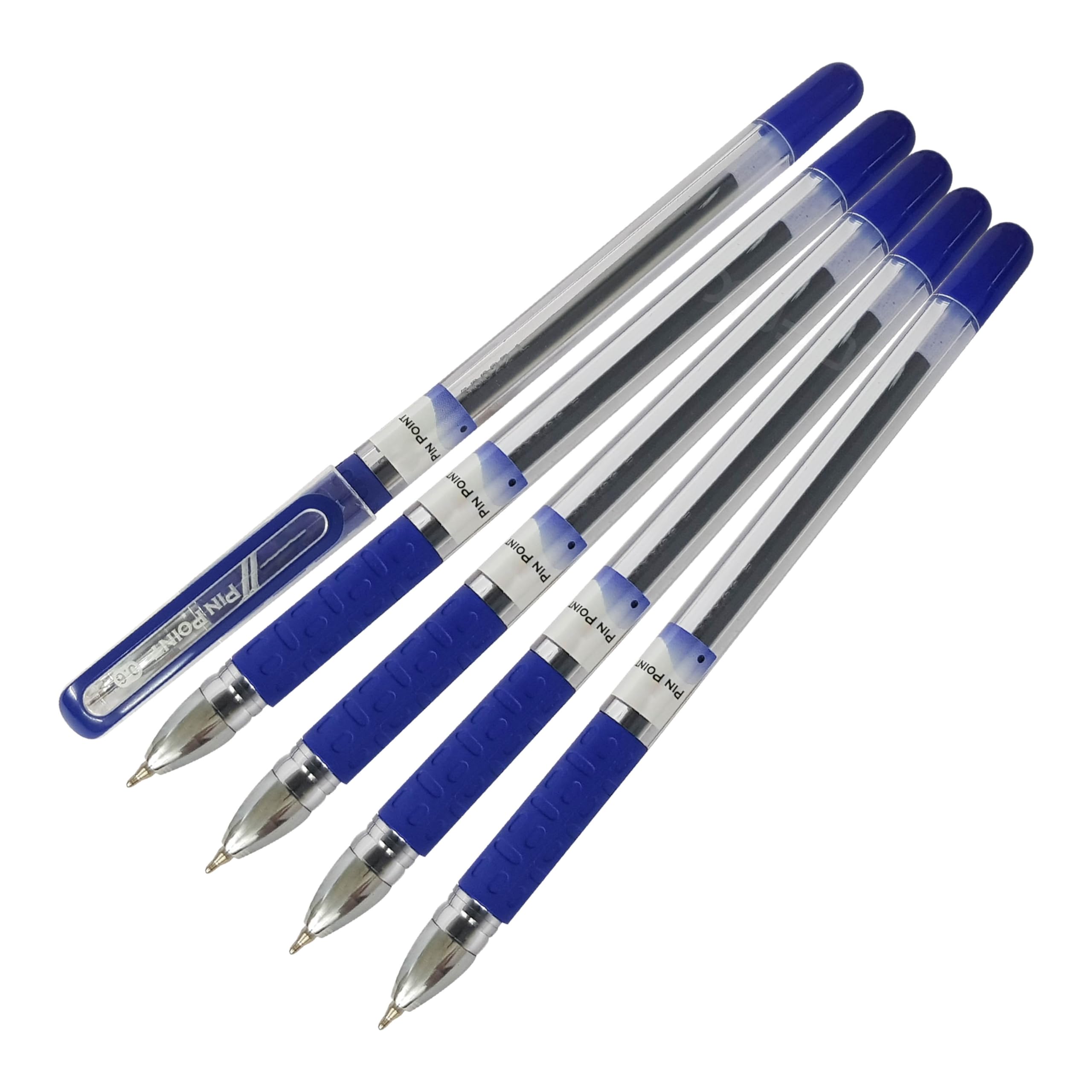 CELLPoint-ST Ballpoint Pens, BLUE, Fine Point (0.6mm), Pack of 5, Elasto Grip, Perfect for School Office Home, Multipack, ZOFAX Black Ball Pen