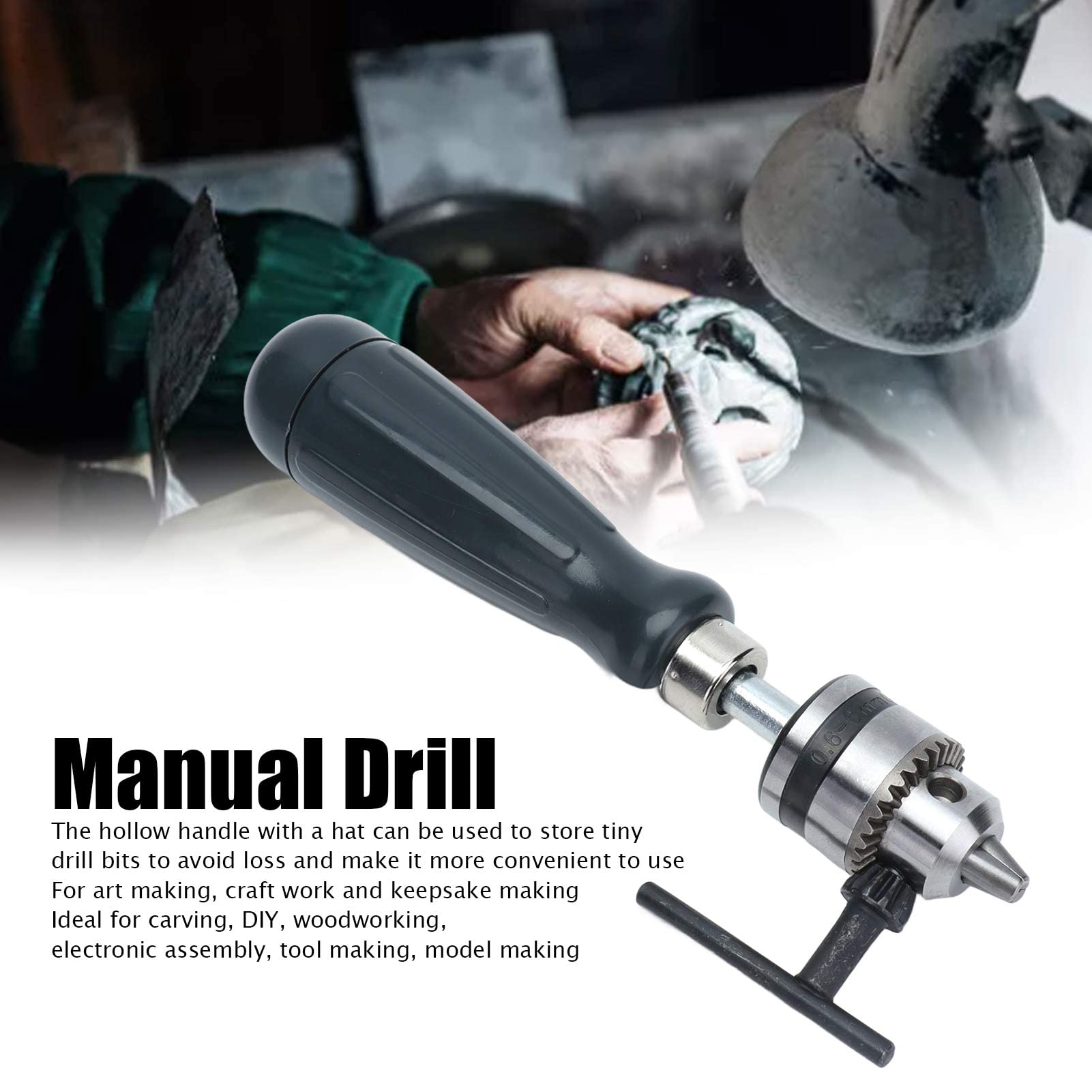 Gavigain Hand Drill Bits Set,Carbon Steel Manual Crank Drill with Chuck Key and 5Pcs Drill Bit for Plastic Wood Jewelry Resins Nut