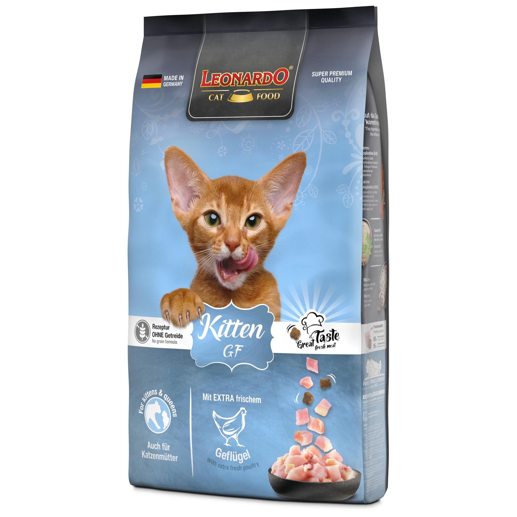 LEONARDO Kitten GF - Comida para gatos, 7,5 kg, sin cereales, alimento seco para gatitos de hasta 1 año, pienso completo con aves frescas