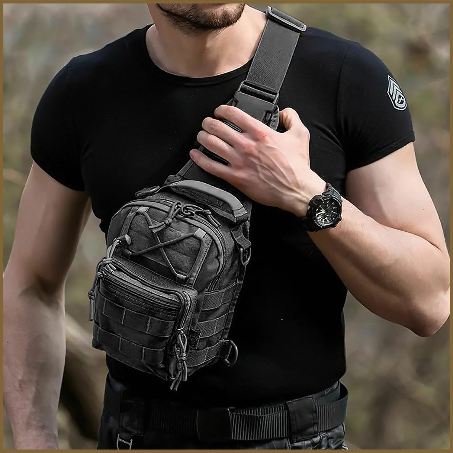 Tactical Sling Bag, Outdoor Durable Military Shoulder Chest Pack EDC Crossbody Daypack for Traveling Trekking (Black) - Image 9