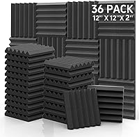 GUERRI Soundproof Foam Panels 12x12x2 Inch 36 Pack Wedge Acoustic Foam for Studio Walls Ceiling High Density Black