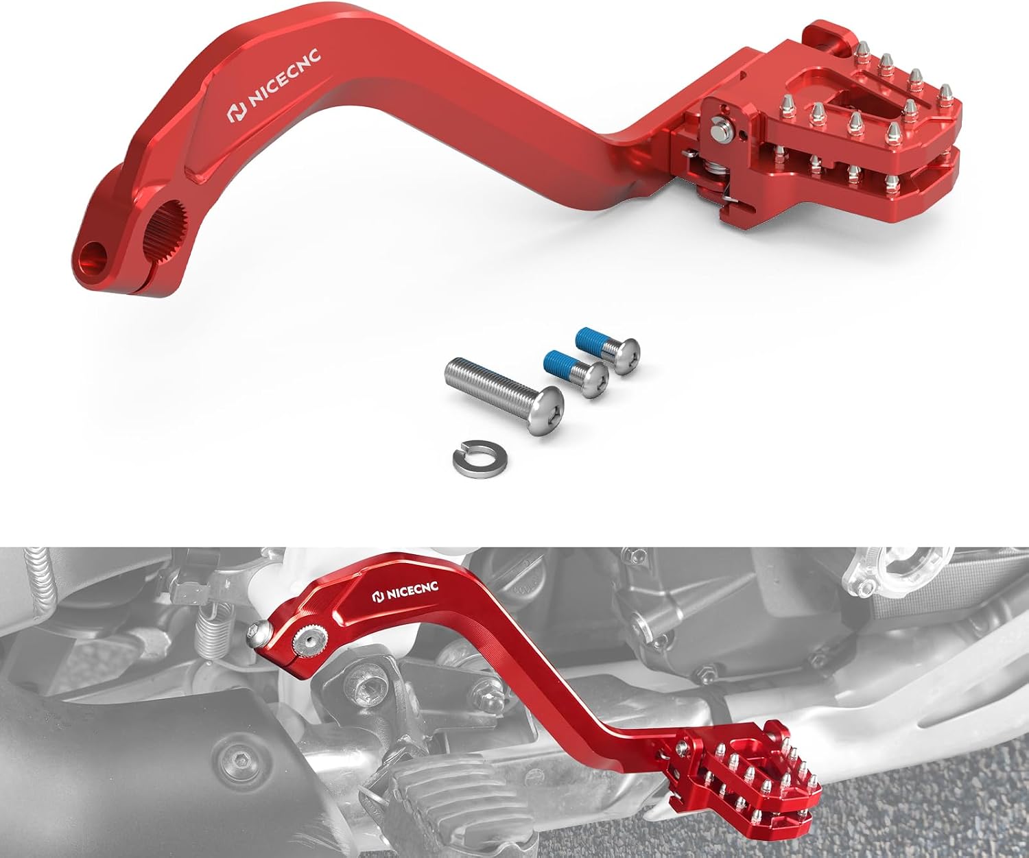 NICECNC Adjustable Rear Brake Pedal Foot Brake Lever Anti-Slip Dual Brake Pedal Red Compatible with Honda CRF1000L Africa Twin 2016-2019, CRF1100L Africa Twin 2020-2026 See Fitments
