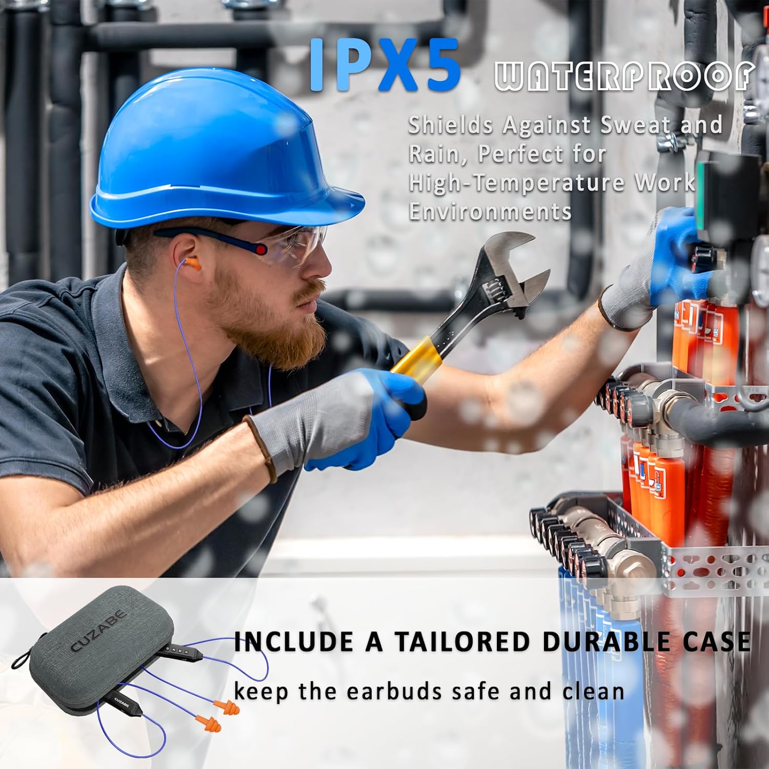 Bluetooth Earplug Headphones, 29dB Noise Reduction Earbuds for Work, Neckband Wireless Earplugs Earphones with 30 Hour Battery, IPX5 Sweatproof, OSHA Compliant for Industrial Safety - Image 6