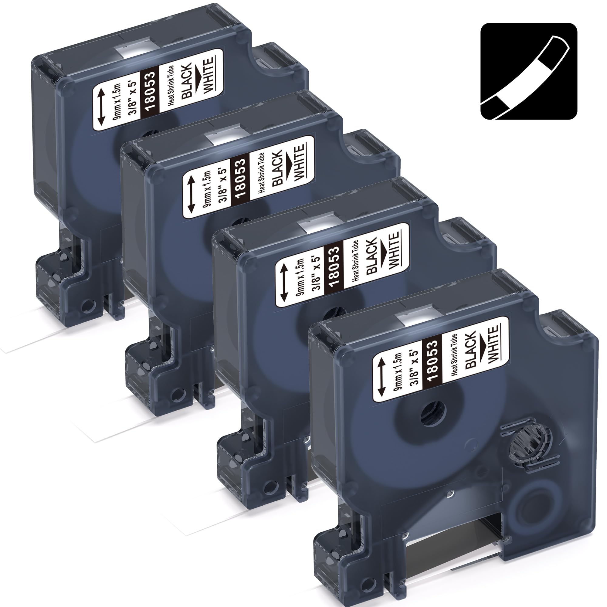 Lot De 4 Tubes Thermorétractables Noir/Blanc 6mm X 1.5m - Compatible DYMO Rhino 4200/5000/6000