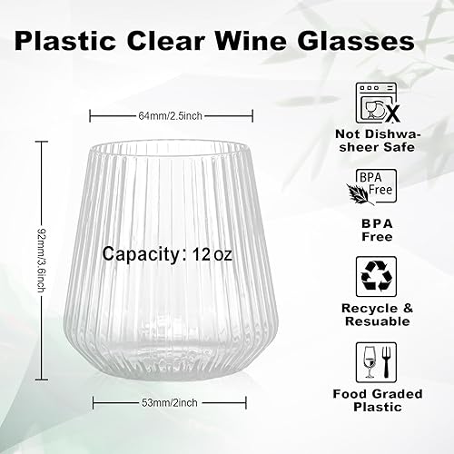 Miniatura 2 de BESTSTAR 36 copas de vino de plástico transparente acanalado de 12 onzas, copas de champán desechables de origami onduladas, elegantes vasos de
