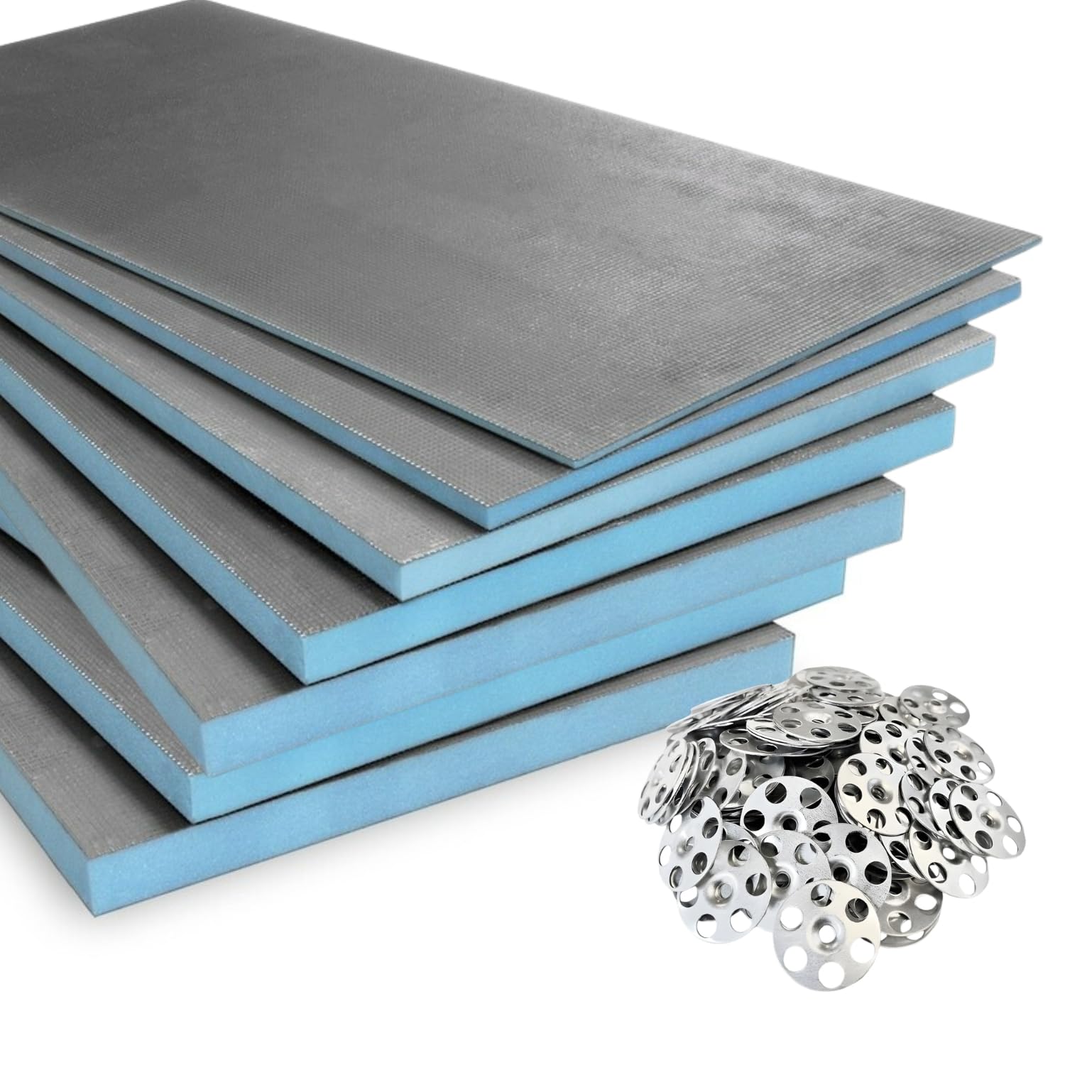 5X Tile Backer Board Insulation XPS Foam Waterproof Cement Coat + 75 Washers 1200x600mm Underfloor Heating Underlay (1200x600x20mm)