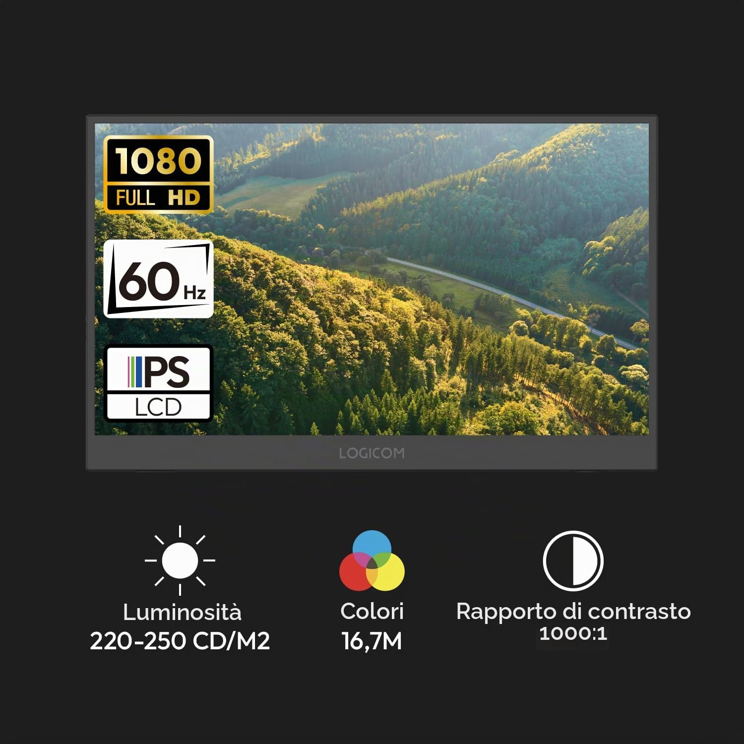 Logicom - Monitor Portatile, Schermo Portatile 15.6" 1920×1080 FHD IPS per Laptop con Cavalletto, Secondo Schermo Ultrasottile per Laptop/PC/Mac/PS3/4/5/Xbox - Connettività USB C e HDM - Nomad Display