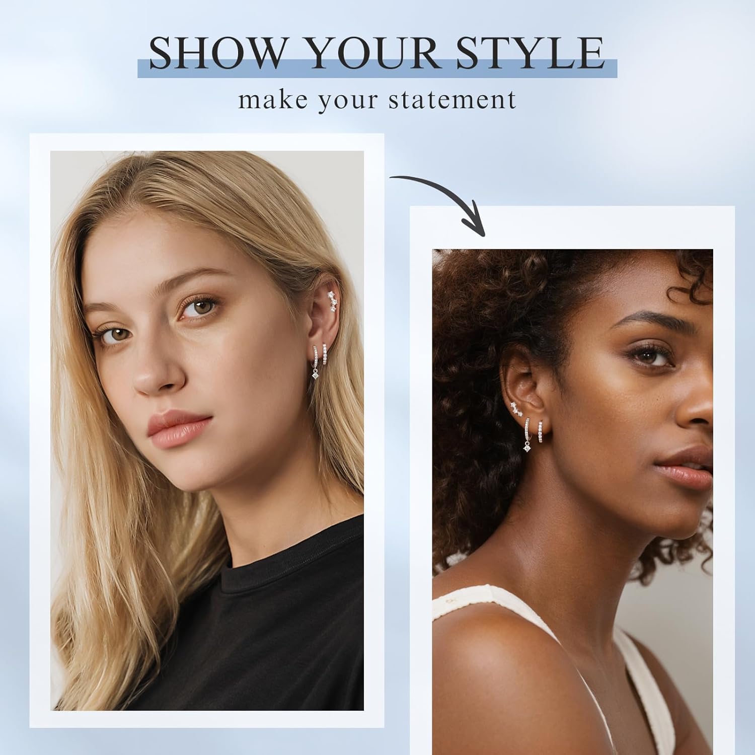 Sterling Silver Hoop Earrings Set for Women, 14K Gold Plated|Silver Blue|Emerald Green Shiny CZ Earrings Set, Hypoallergenic Earring for Sensitive Ears, No tarnish No Lead - Image 5