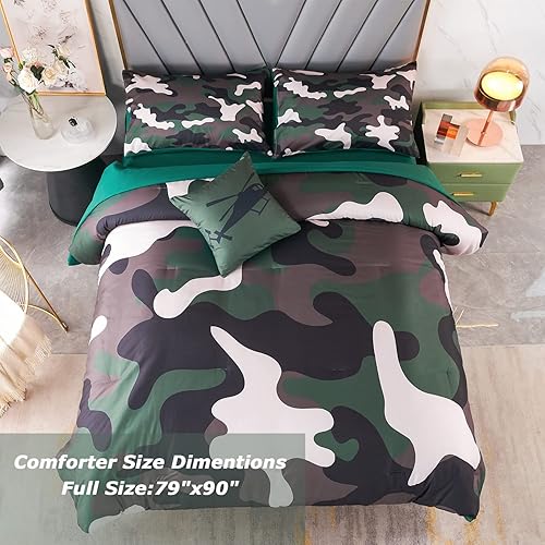 Miniatura 4 de PERFEMET Edredón estampado de aviones azul aguamarina para niños, cama infantil de 6 piezas en una bolsa, tamaño Queen, colección de ropa de cama