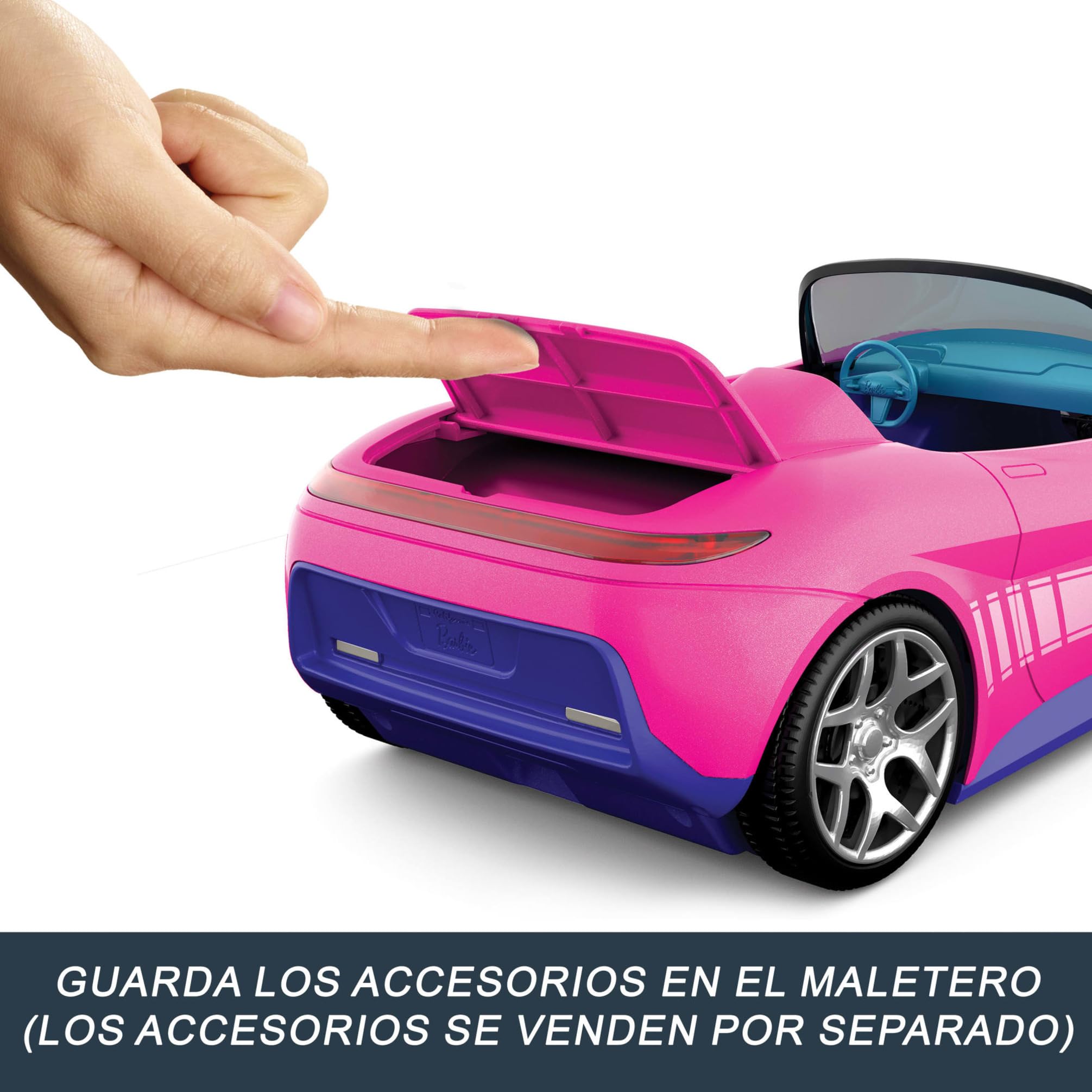 Hot Wheels Barbie Descapotable teledirigido, coche rosa de juguete por control remoto con capacidad para dos muñecas Barbie, con maletero que se abre y hoja de pegatinas para personalizarlo, JBH05