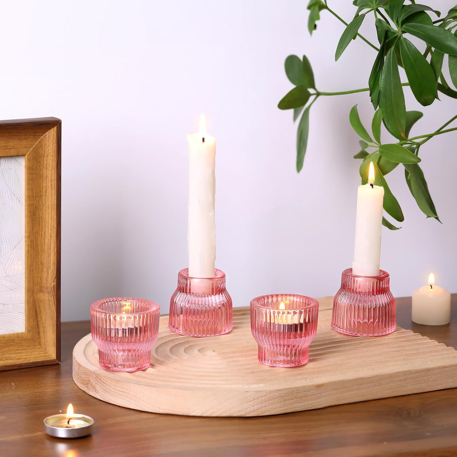 12pcs Pink Taper Candle Holders, Glass Candlestick Holders, Tea Light Candle Holder for Galentines Valentines Wedding Centerpieces Table Decor, Votive Candle Holders for Baby Shower - Image 5