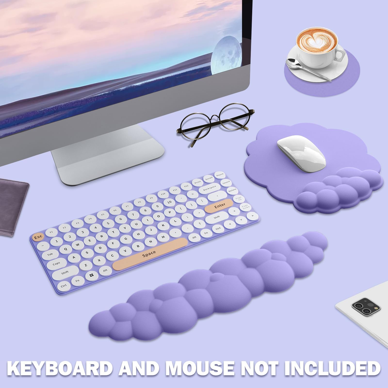 Cloud Keyboard poggiapolsi e tappetino per mouse con supporto per il polso, tappetino per mouse ergonomico in pelle PU, sollievo dal dolore, in memory foam, antiscivolo, per computer, laptop