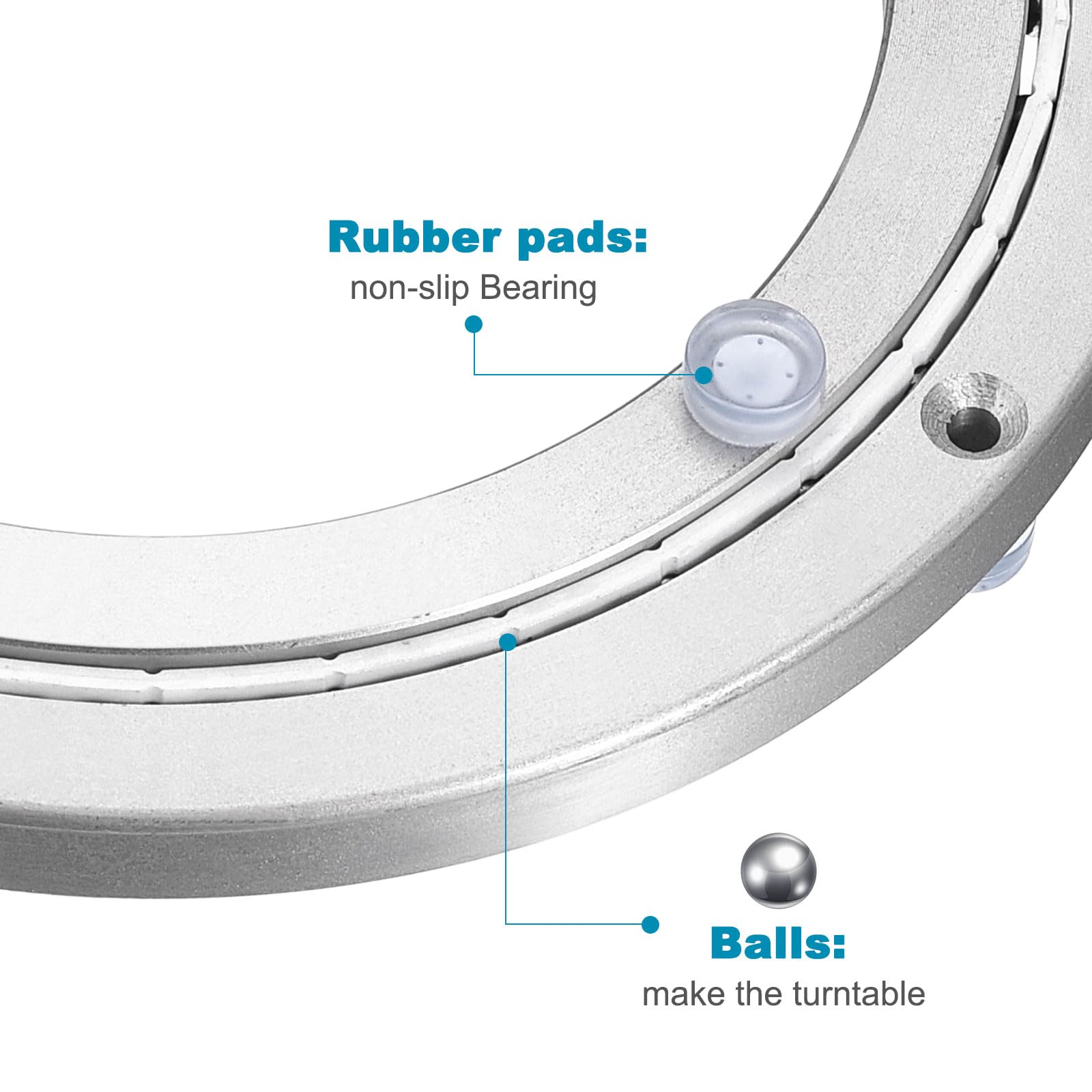 sourcing map Rodamientos giratorios de metal de aluminio Lazy Susan, placa giratoria de 8 pulgadas, silenciosa para mesa de comedor, soporte de exhibición plateado