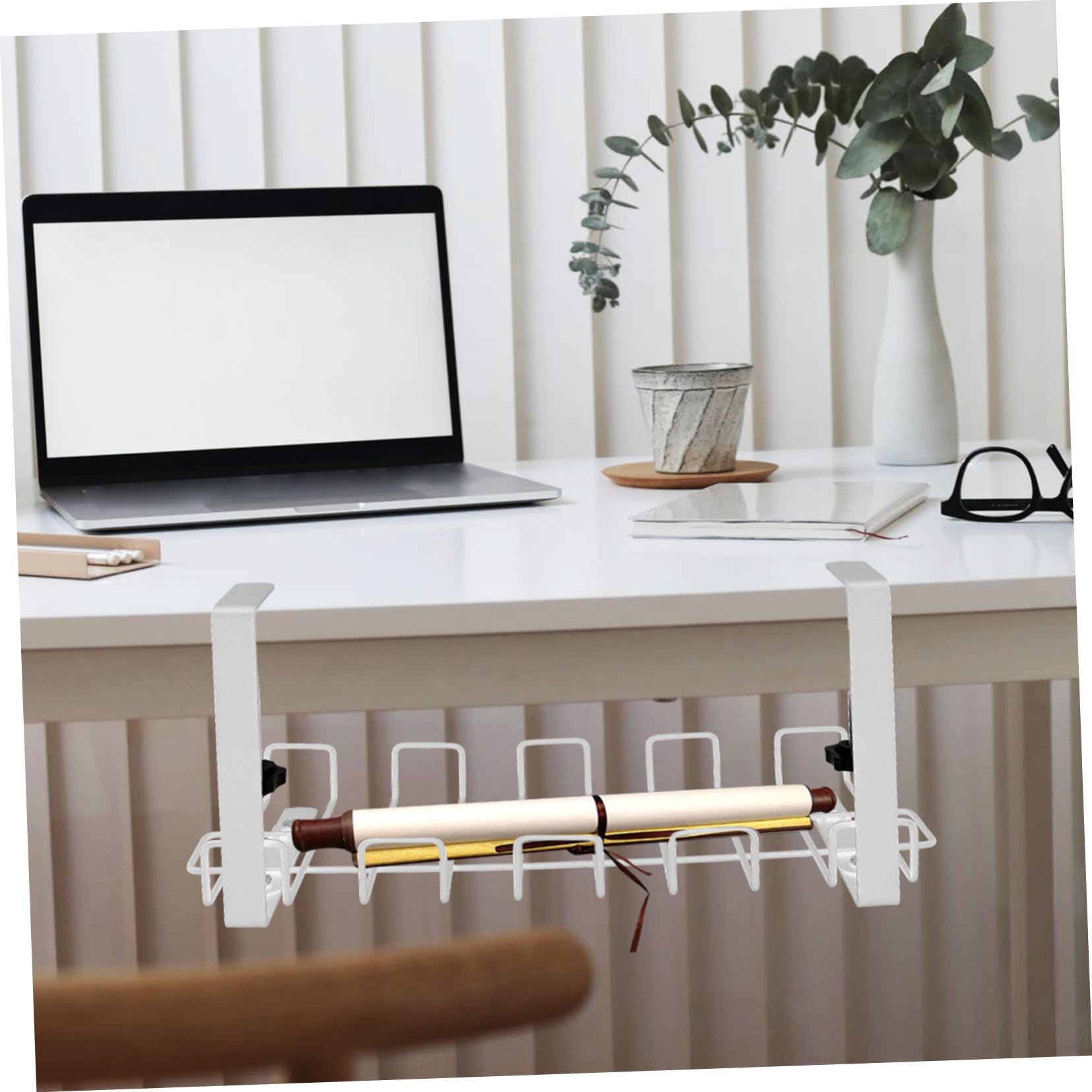 Artibetter Bandeja Organizadora de Cables bajo Escritorio White con Bandeja para Gestión y Almacenamiento de Cables y Alambres para Oficina y Hogar