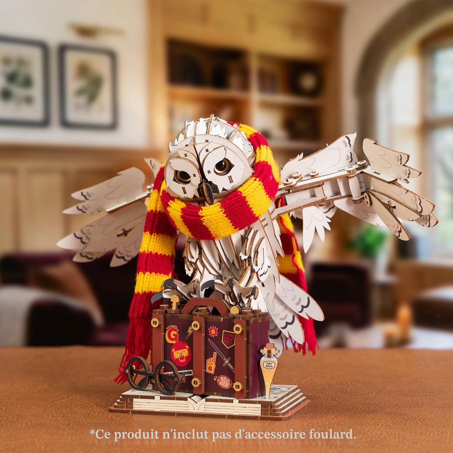 PUREMIND Harry Potter Hedwige, Puzzle 3D en Bois, modèle Chouette articulée | Sous licence officielle, cadeaux Harry Potter, ailes battantes, tête rotative, kit DIY, modèle de collection, déco en vitrine