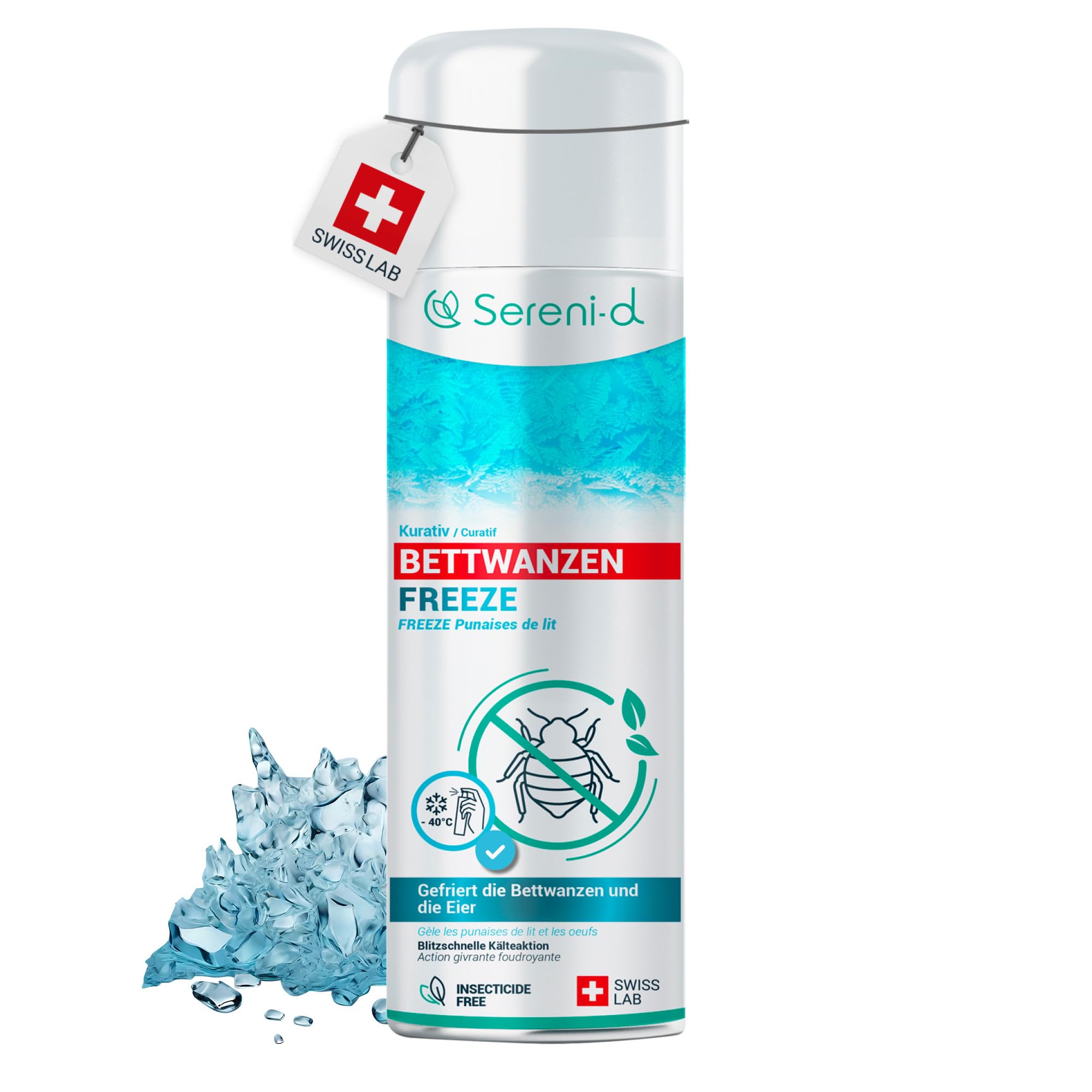 SERENI-D - Anti-Bettwanzen-Spray FREEZE – FREEZE-Aktion, sofort wirksam zur Bekämpfung von Bettwanzen - effektives Mittel gegen Bettwanzen – Swiss Lab