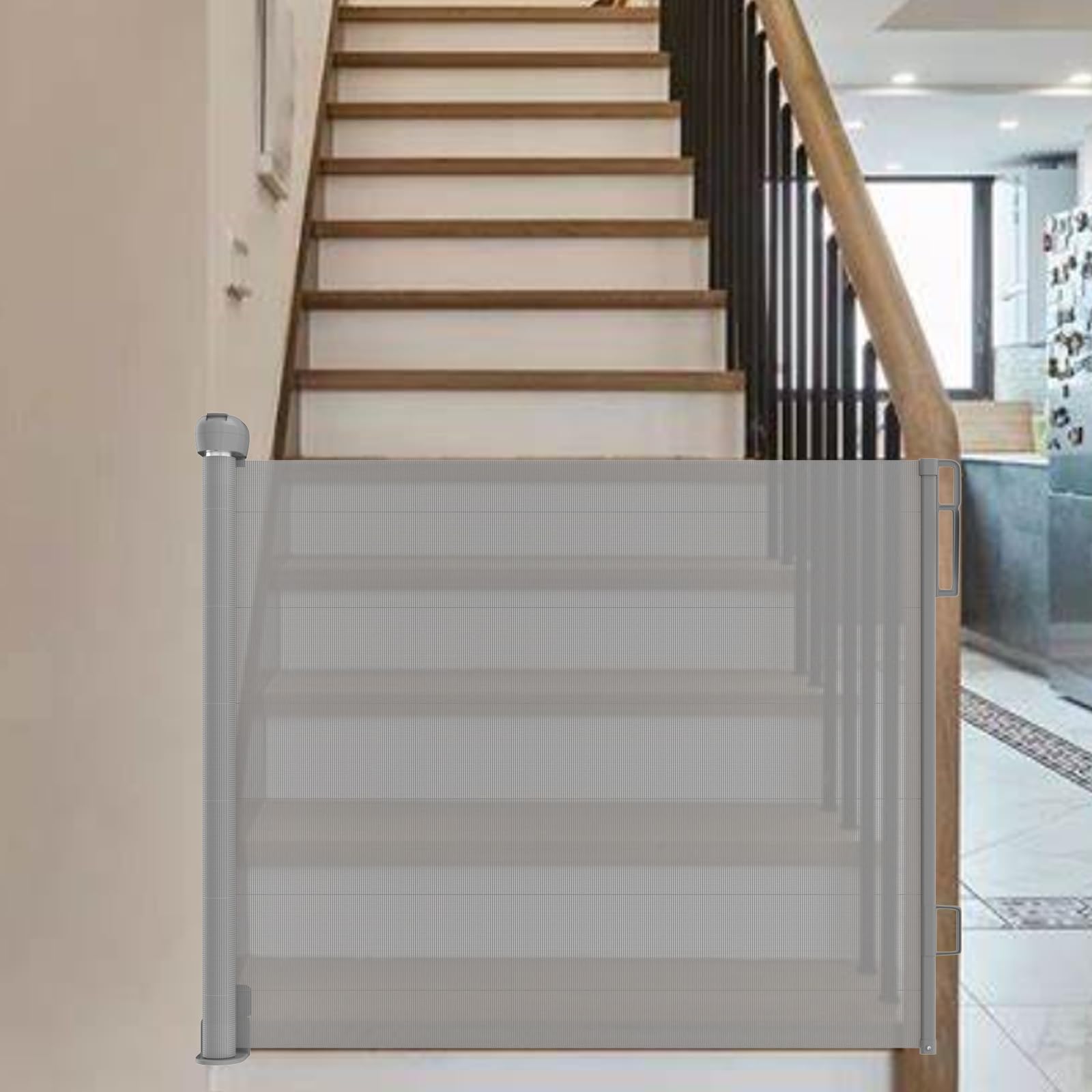 VickyHome Extendable Stair Gate Cat/Puppy/Baby Gate Travel Stair Gate, Retractable Gate Child Safety Gate Dog Stair Gate For Stairs And Doors, Extra Wider Safety Dog Gate 130cm, 88.9cm Tall, Grey