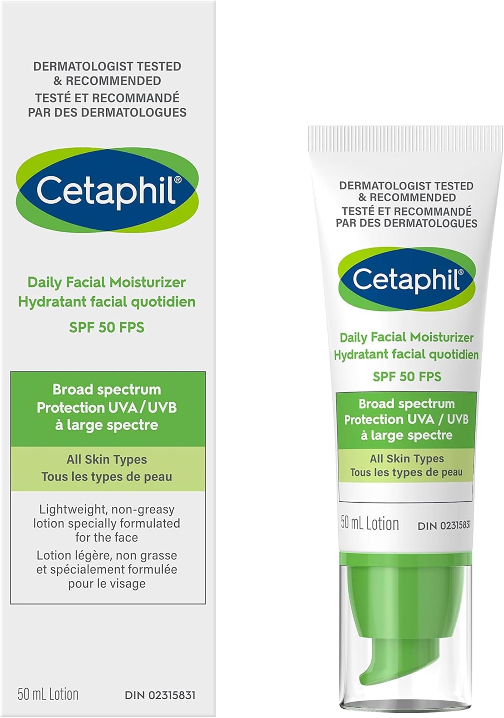 Cetaphil Daily Facial Moisturizer with sunscreen SPF 50+, 1.7 oz