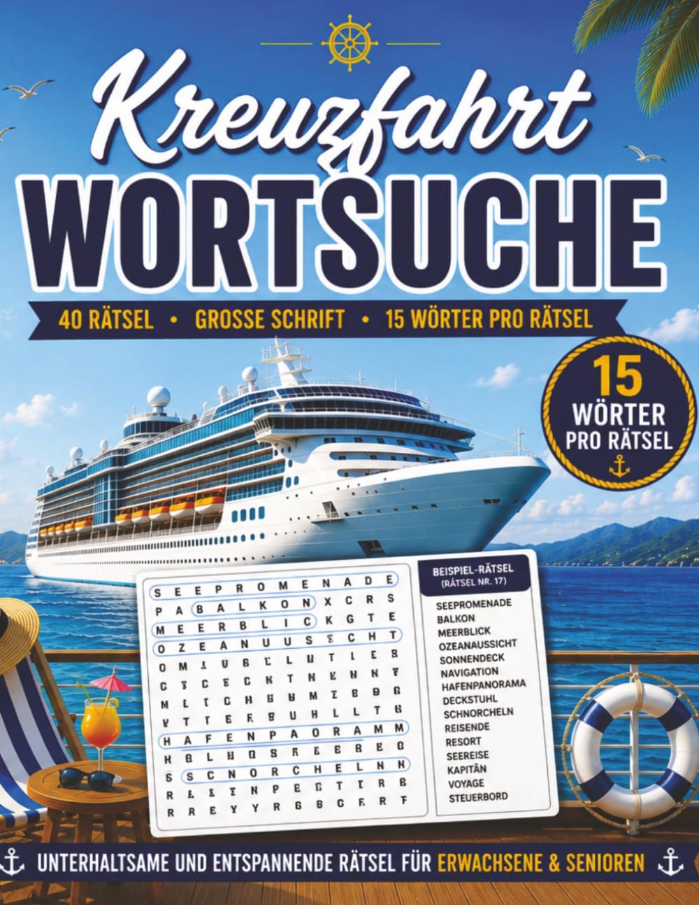 Kreuzfahrt Wortsuche: 40 Wortsuchrätsel in Großdruck für Erwachsene und Senioren