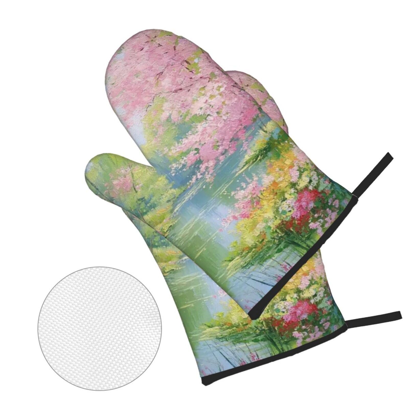 guanti barbecue Piante Rosa guanti forno,resistenti al calore, antiscivolo, spessa e sicura Cucina al barbecue