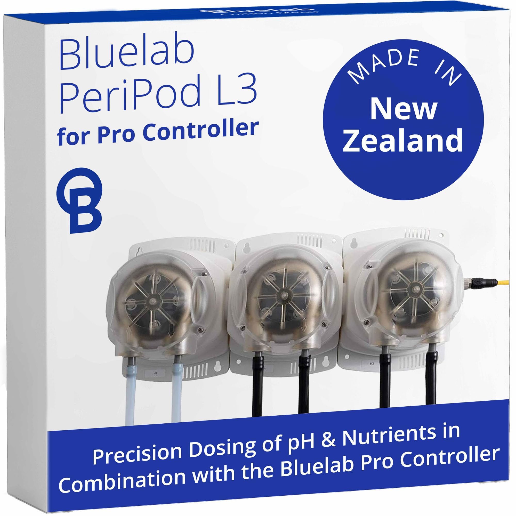 Bluelab PERIPODL3 para Pro Controller - dosificación precisa de pH y nutrientes (EC) con 3 bombas peristálticas grandes de 1200 ml/min, dispositivo de dosificación de agua de jardín para hidroponía