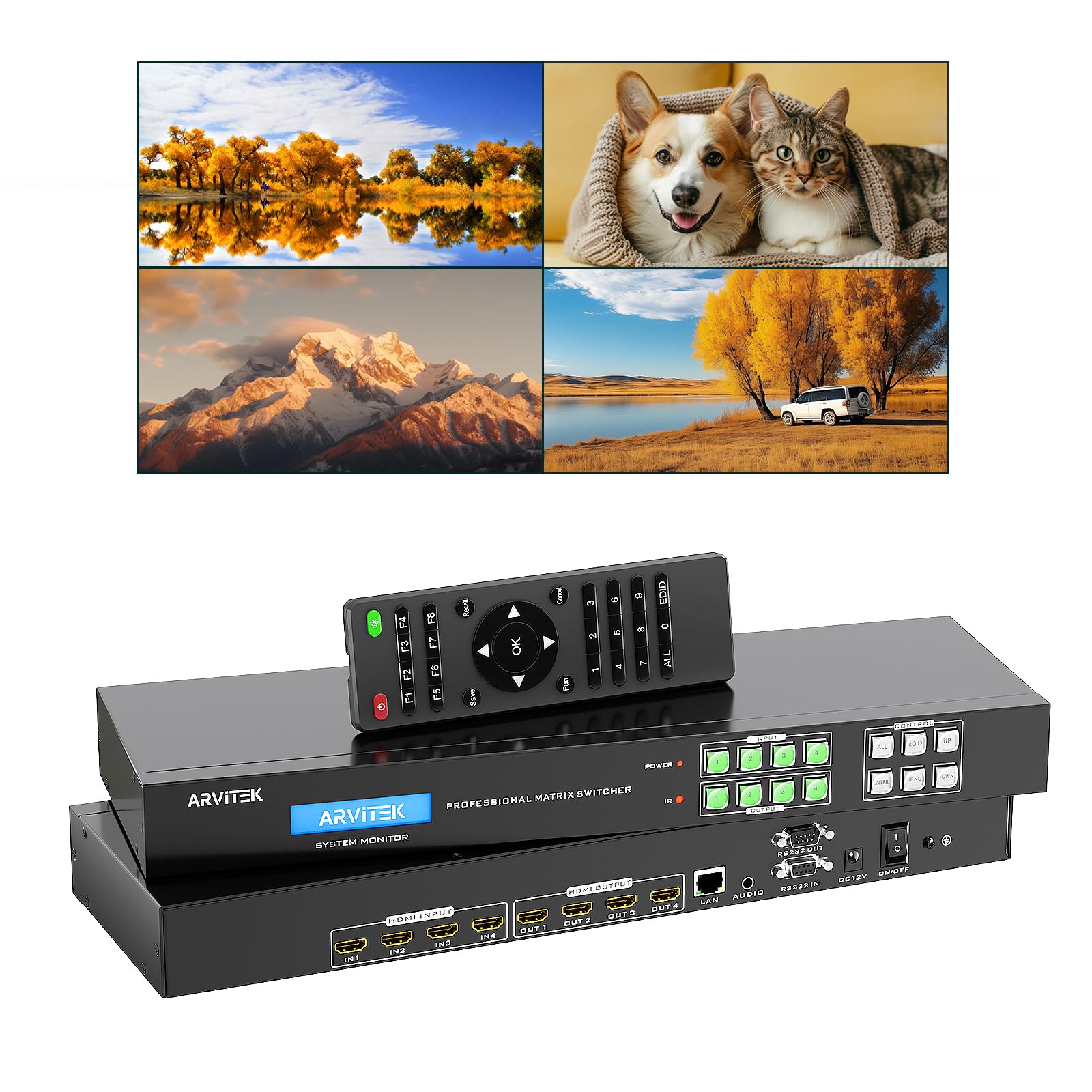 Switch Matrice HDMI 8x8 4K Con Controllo Web, Estrattore Audio, Montaggio Rack 1U