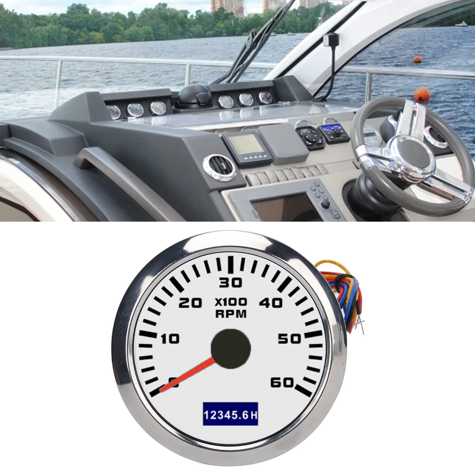 Contagiri a Puntatore, Contagiri Contagiri, Contagiri Per Auto da 85 Mm Dissipazione a Bassa Potenza con Puntatore Rosso Universale Per Automobili Barche 9‑32 V CC(bianco)