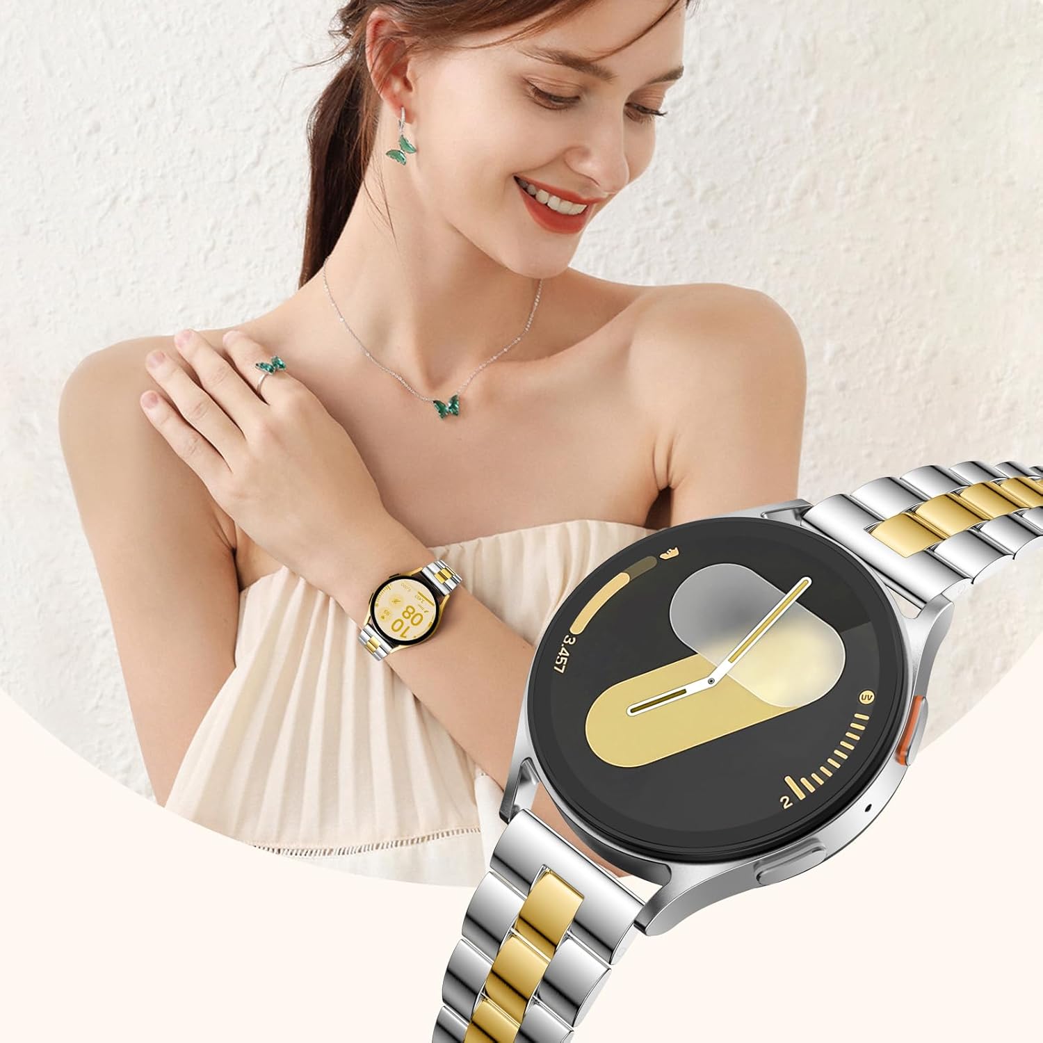 Slim Metal Compatible with Samsung Galaxy Watch 7 band, 20mm Stainless Steel Strap for Galaxy Watch Bands 40mm 44mm Women, Dressy Thin Chain Bands for Galaxy Watch FE/ 6/5/ 4/ Active 2 - Image 3