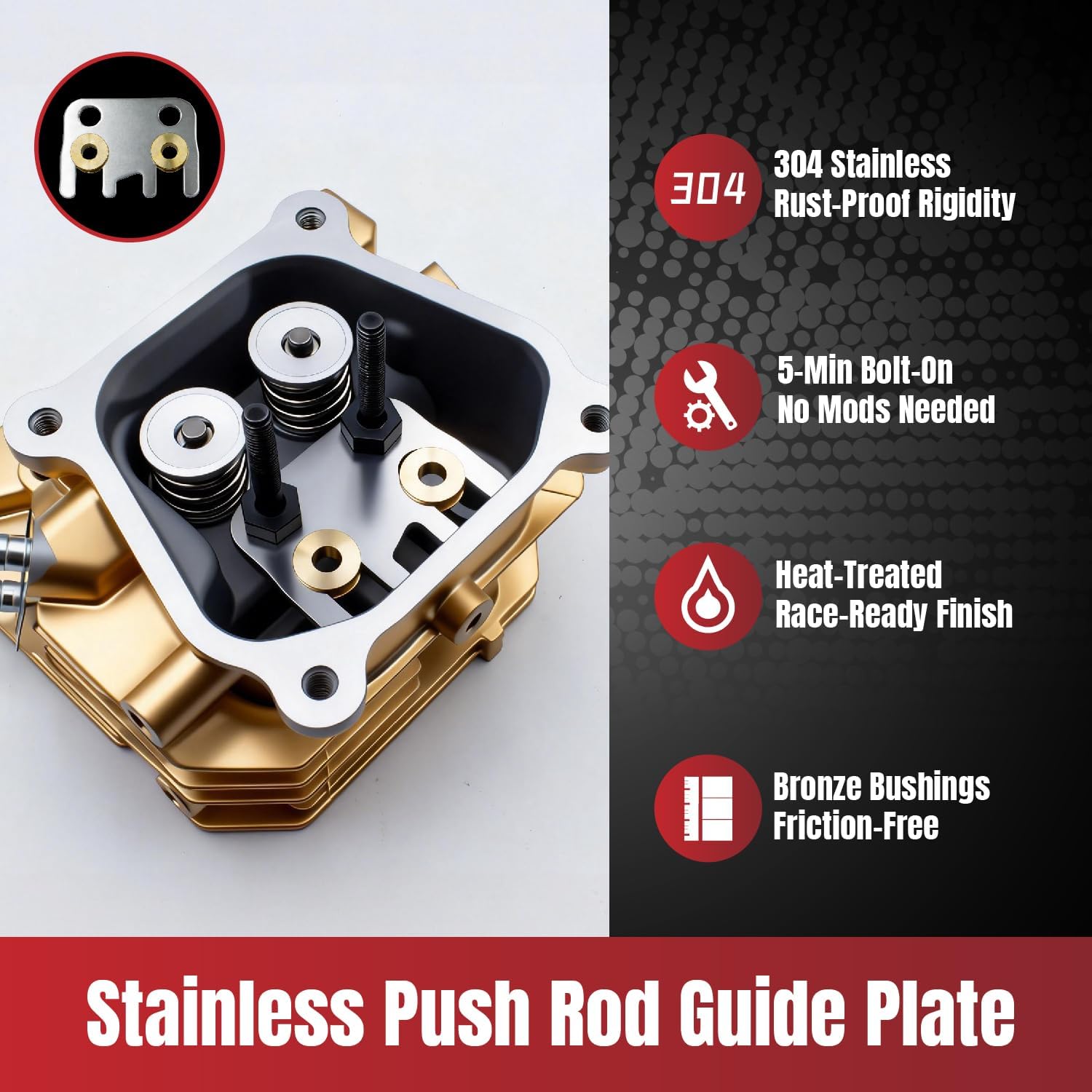 High Performance Stainless Steel Push Rod Guide Plate with Free Floating Bronze Bushings for Honda GX160/GX200 for Predator 212/196 Non-Hemi Engines & 196cc Clone