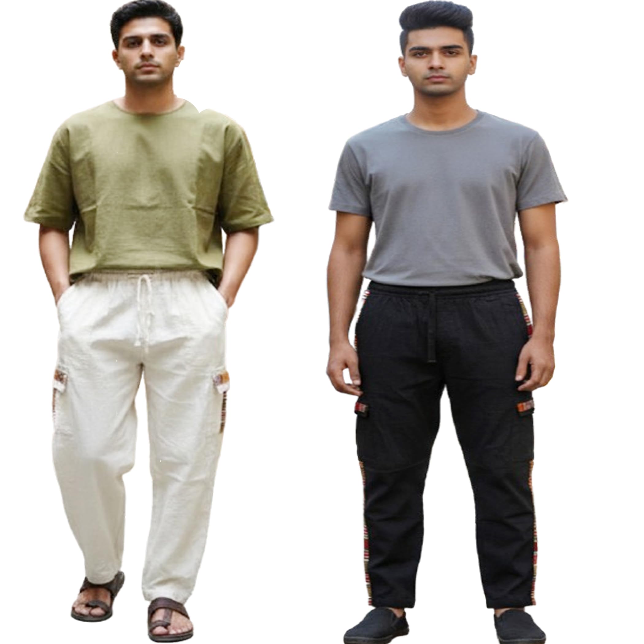 cigain 2 Pcs One Size 4 Pocket Men's Eco-Friendly Cotton Round Elastic Lounge Bottom wear Pajama Resort Pant | Fits Waist Size 28 to 36 Inches-picture-24
