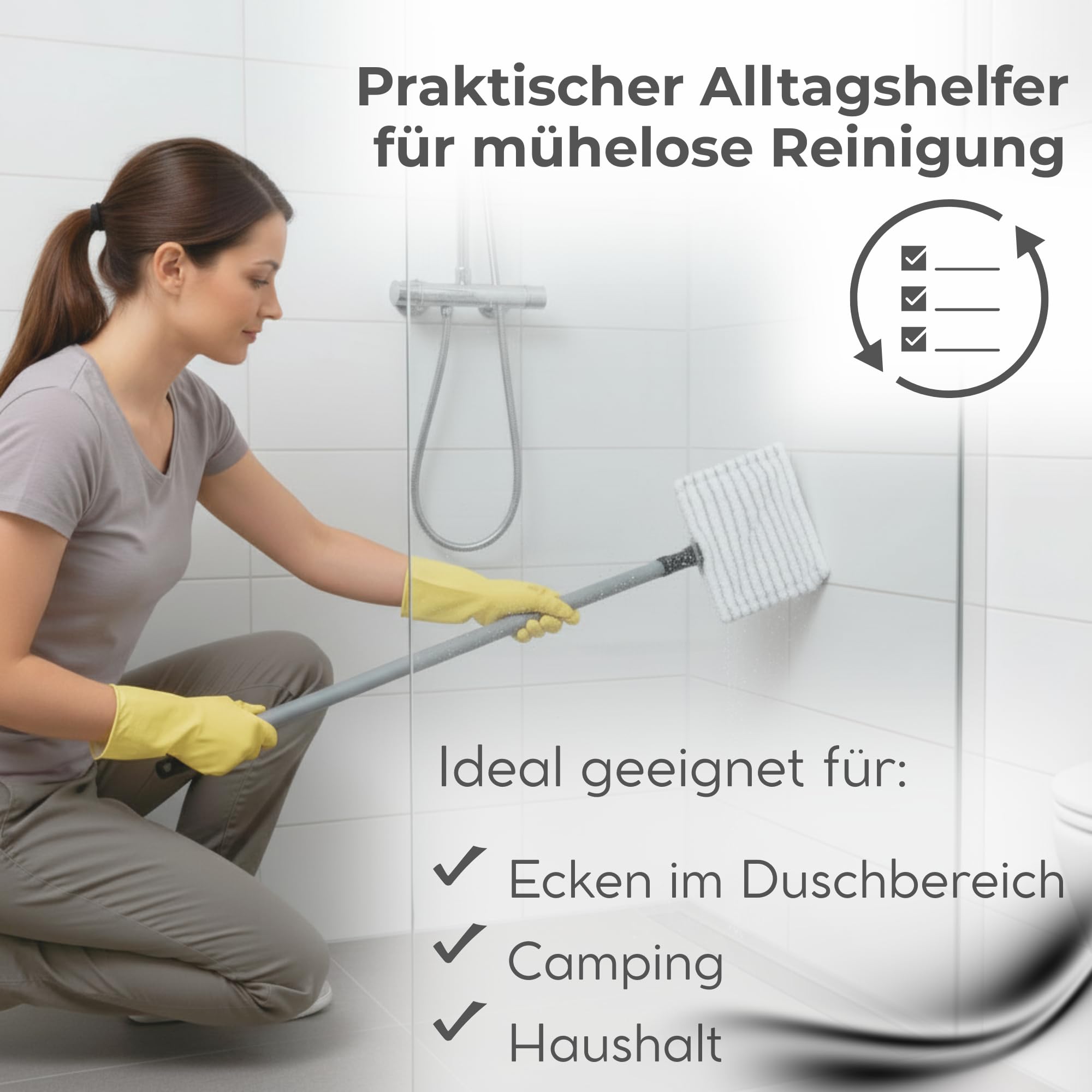 Novaliv 4 limpiadores de azulejos para baño con mango telescópico, incluye funda de microfibra para limpiar azulejos, baño