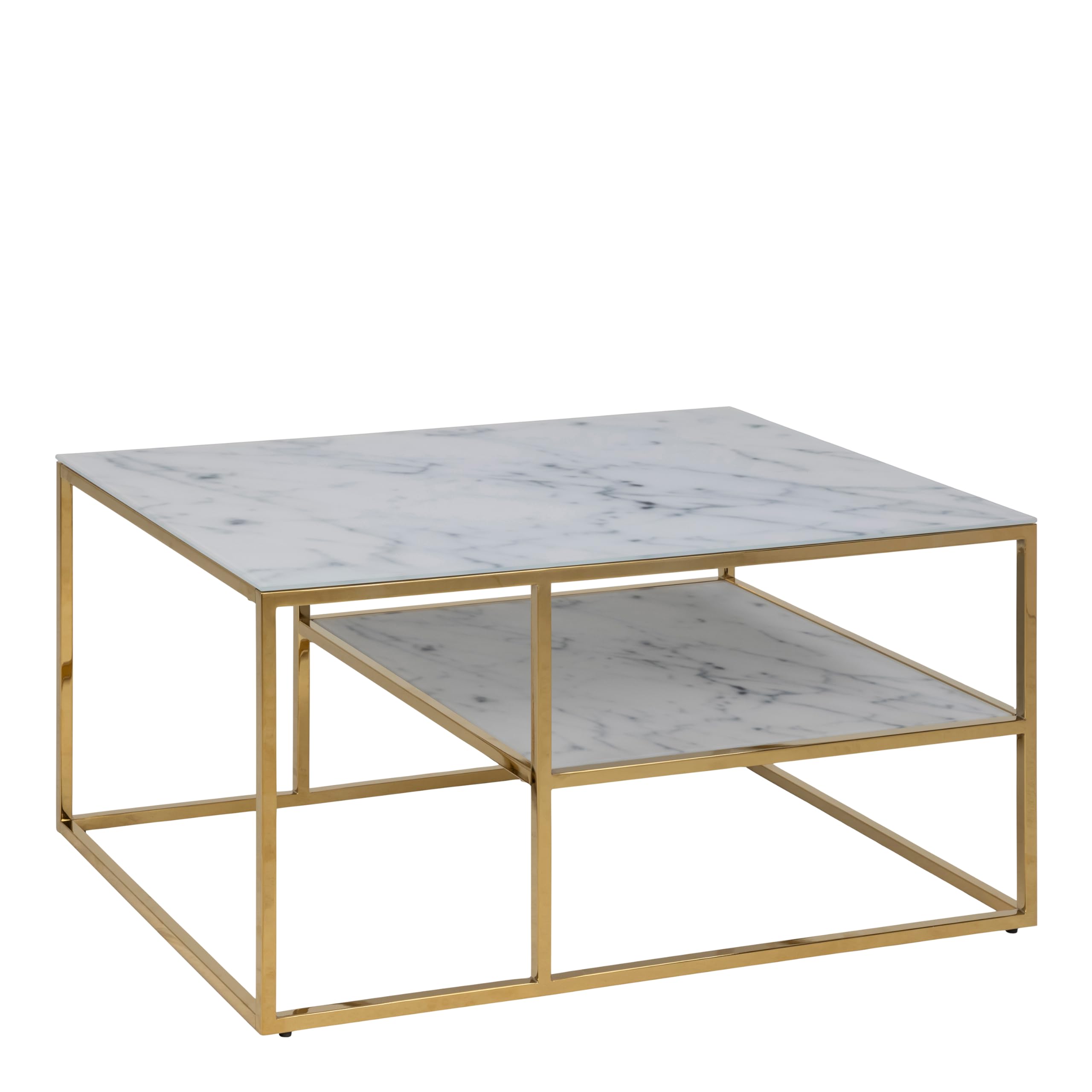 Furniture To Go | Alisma, White, Open Shelf Coffee Table with Marble Effect Glass