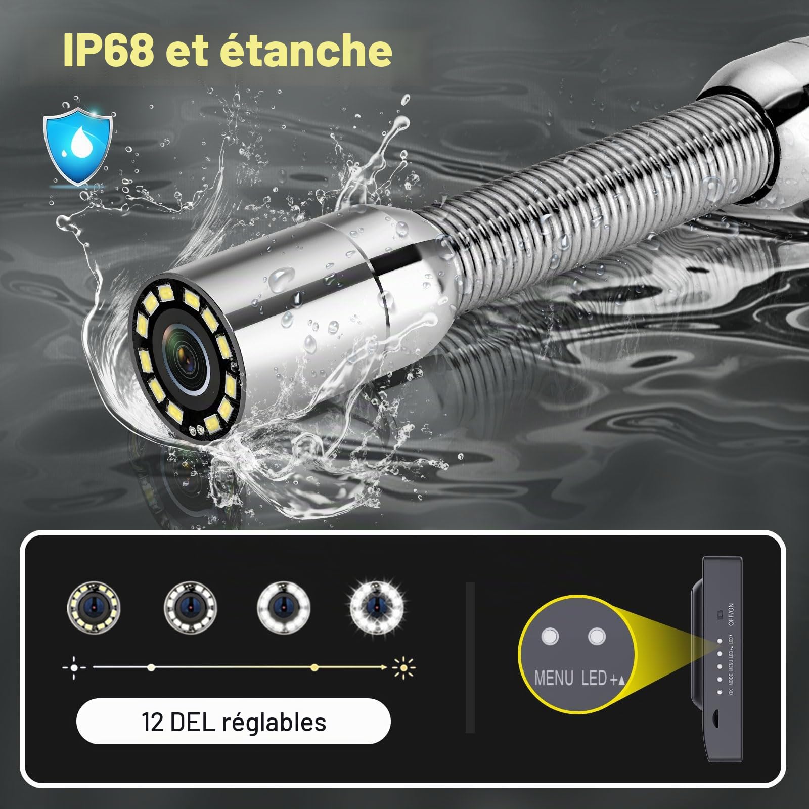 Caméra d'Inspection Canalisation de 4,3 Pouces, Caméra Endoscopique Canalisation avec DVR, Endoscope Industriel Camera d'inspection Canalisation IP68 étanche avec 12 Lampes LED