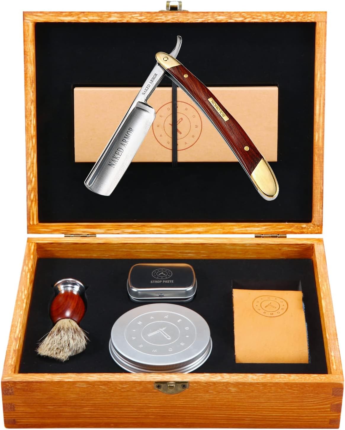 Naked Armor Amazing Straight Razor Kit - Shave-Ready Japanese Steel Blade, Complete Straight Razor Shaving Kit for Men, Straight Razor Beginner Kit, Straight Edge Razor Kit, Mens Shaving Kit Gift Set