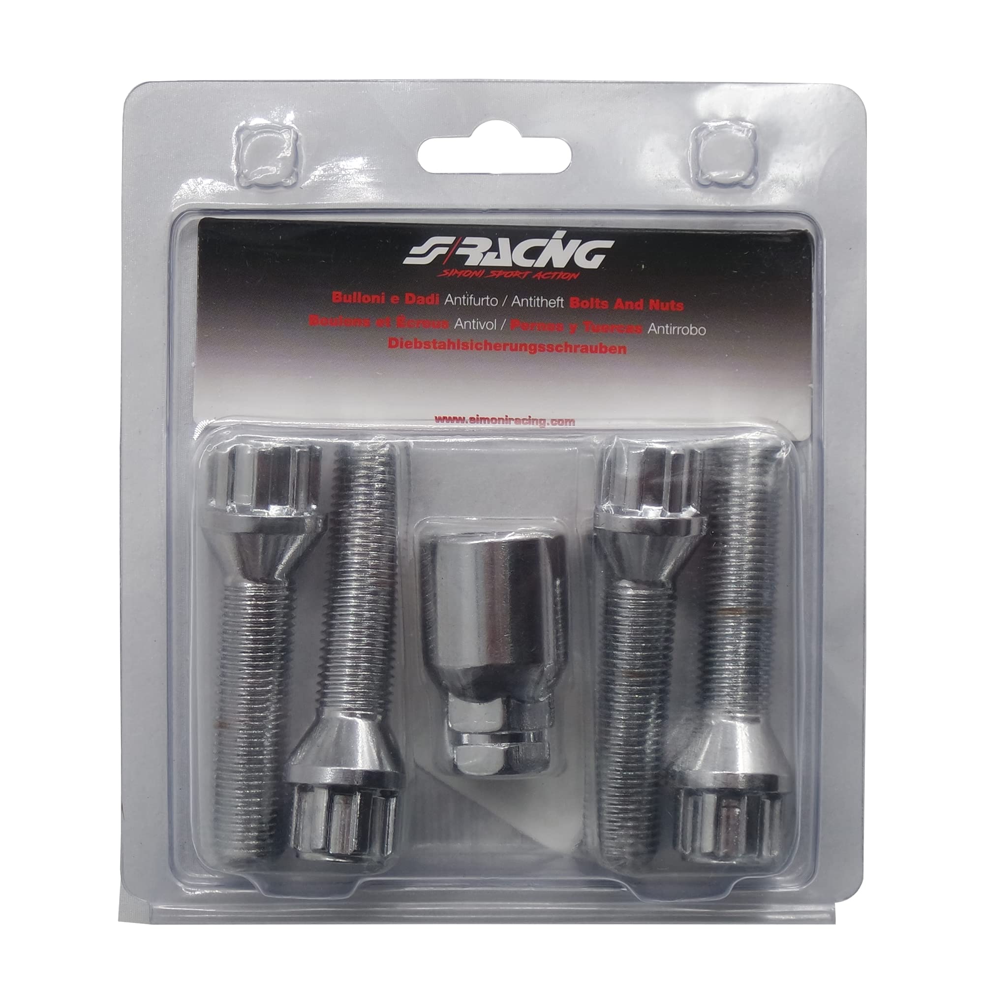 SIMONI RACING BRA/70 Kit 4 pernos antirrobo - Tornillos antirrobo para ruedas llave 17-19 M14x1.5 Longitud 50 mm