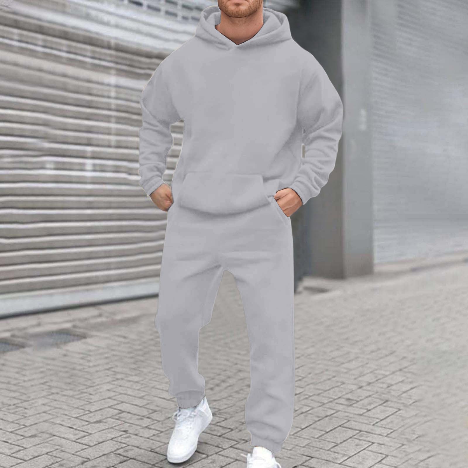 2-częściowy zestaw męska bluza z kapturem Jogger Zimowy jesienny polar dres treningowy z kieszeniami wygodny sportowy strój na co dzień