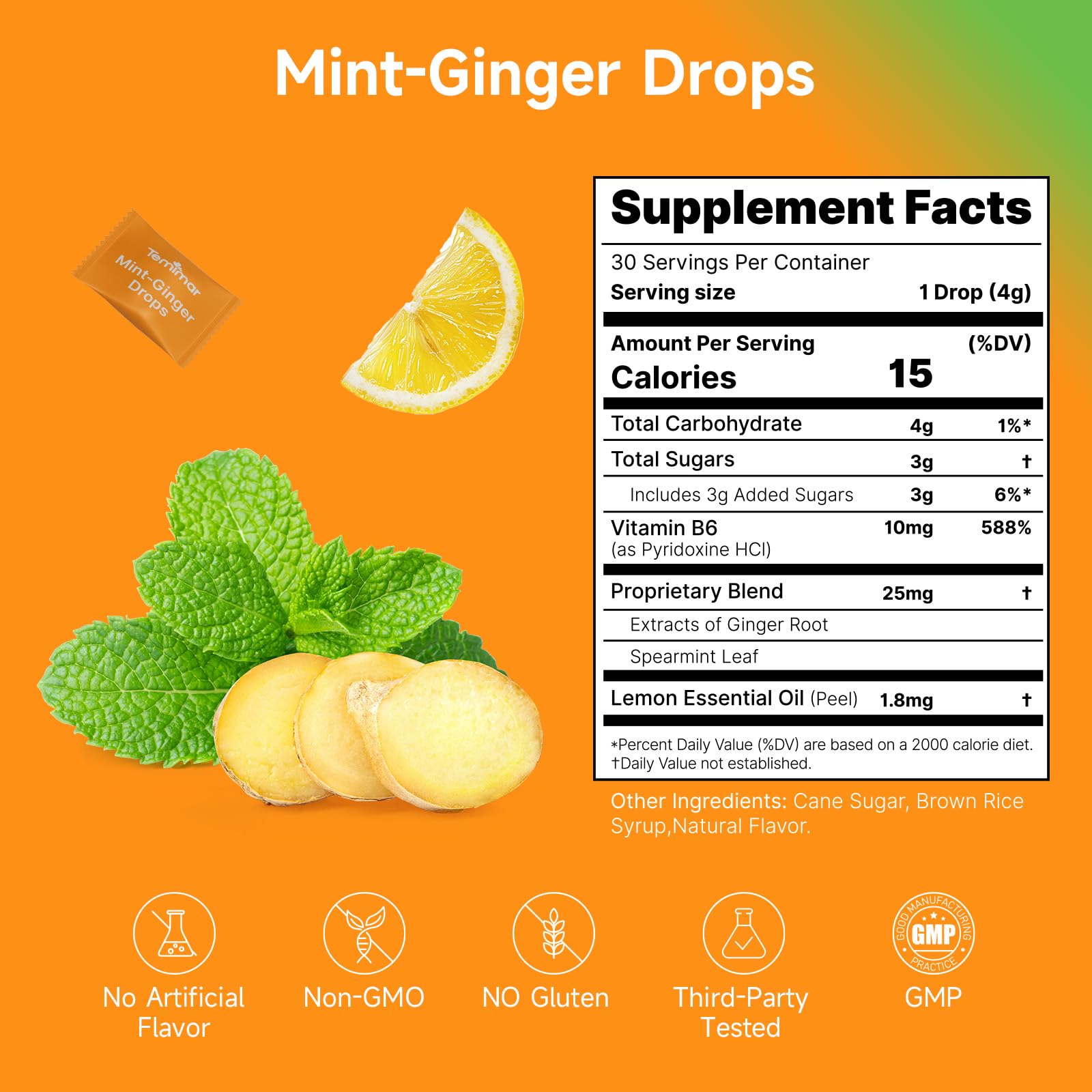 Mint-Ginger Drops, Fast-Acting for Pregnancy Nausea Relief, Support Motion Sickness and Morning Sickness Relief, Added Vitamin B6, 30 Wrapped Ginger Candies — Amazon image 2