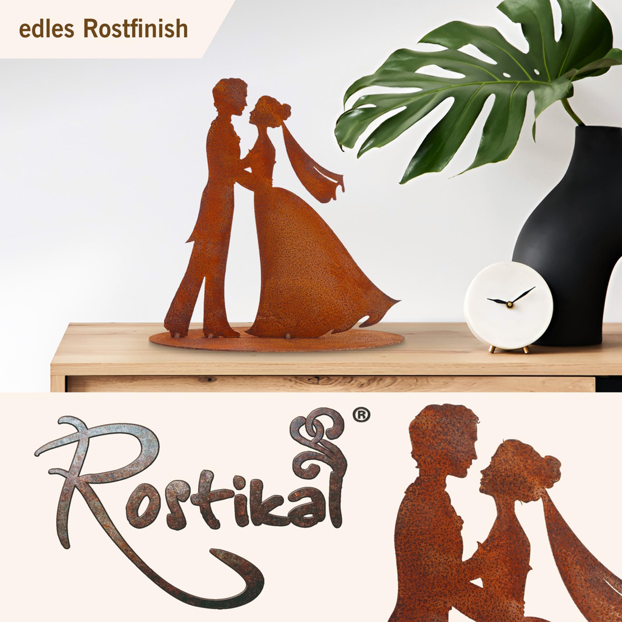 Rostikal Brautpaar Figur 50cm - einzigartiges Hochzeitsgeschenk für Tischdeko - Dekorative Rost Metall Deko Figur ideal für Jede Hochzeitsfeier – Handgefertigt