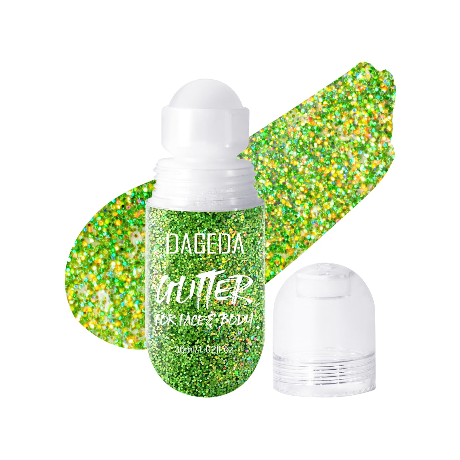 DAGEDA Green Body Glitter Gel, Roll-on Face Glitter for St Patricks Day Festival Rave Accessories, Holographic Hair Glitter Gel,Body Shimmer Mardi