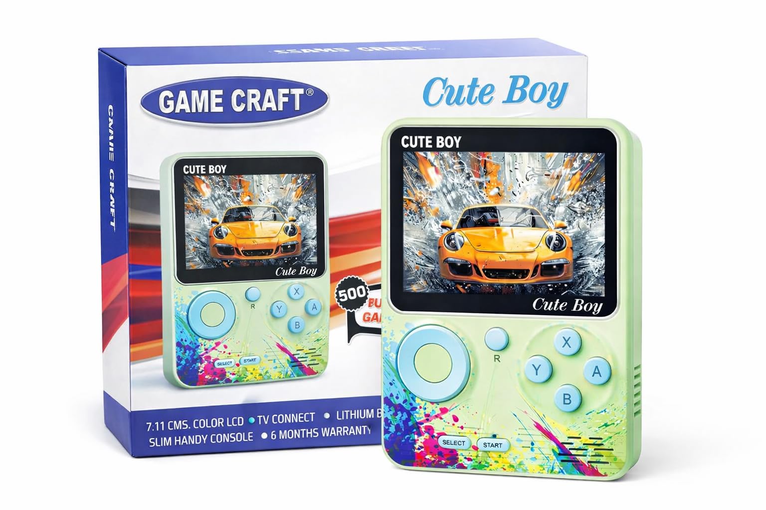 - Handheld Video Game Console with Built-in Games | 7.11 cm Color Screen | TV Connectivity | Slim Portable Gaming Device- Cute Boy 500 inbuilt Games- Assorted Colors