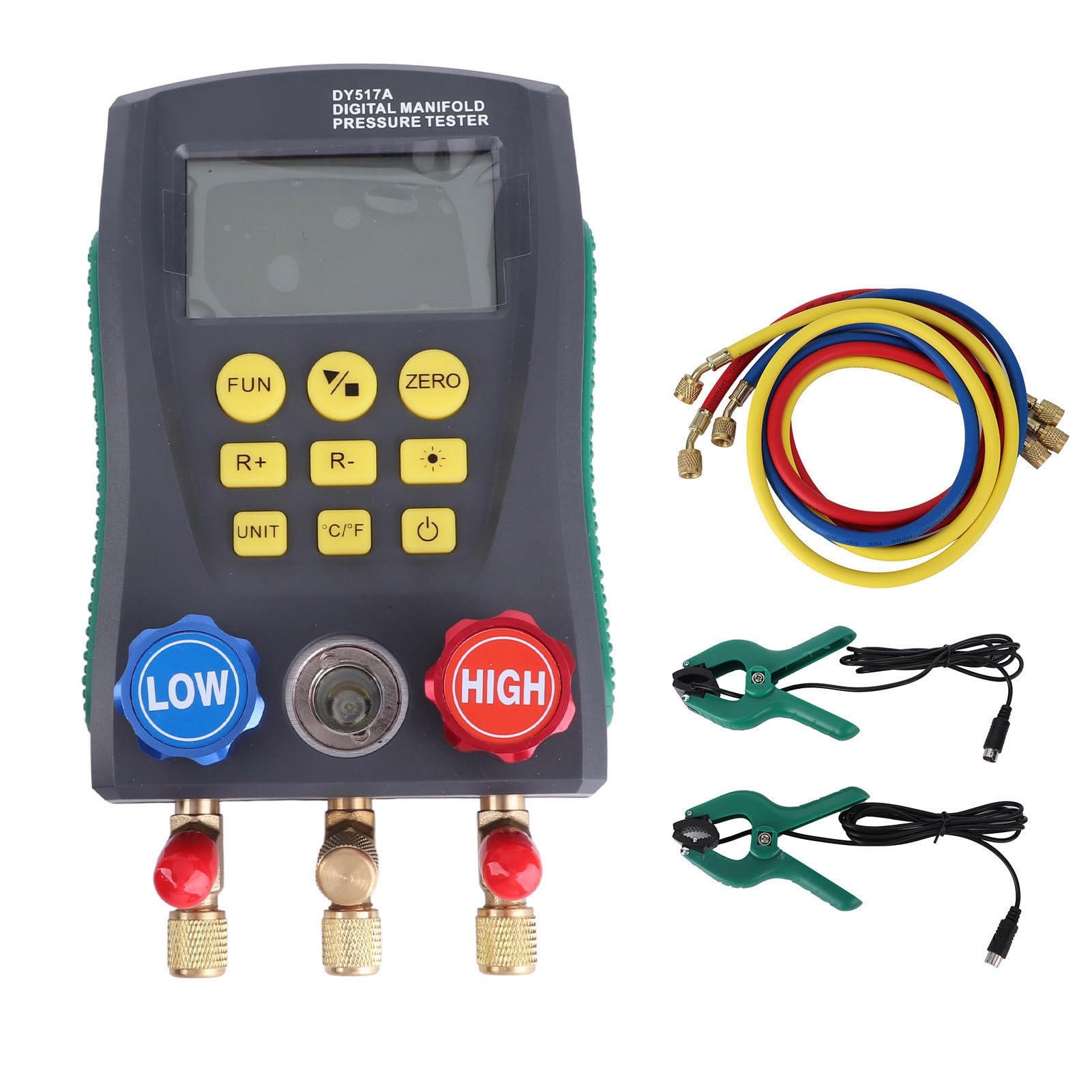 Medidor de Presión de Refrigeración Digital Probador de Pantalla LCD Preciso para Reparación y Mantenimiento de Aire Acondicionado, Material ABS Duradero, Incluye 3 Tubos de Conexión de
