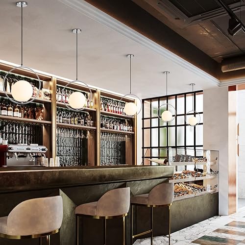 Miniatura 6 de BOKT Lámpara colgante de globo de 1 luz moderna de mediados de siglo, iluminación colgante redonda minimalista con bola de globo de vidrio blanco,