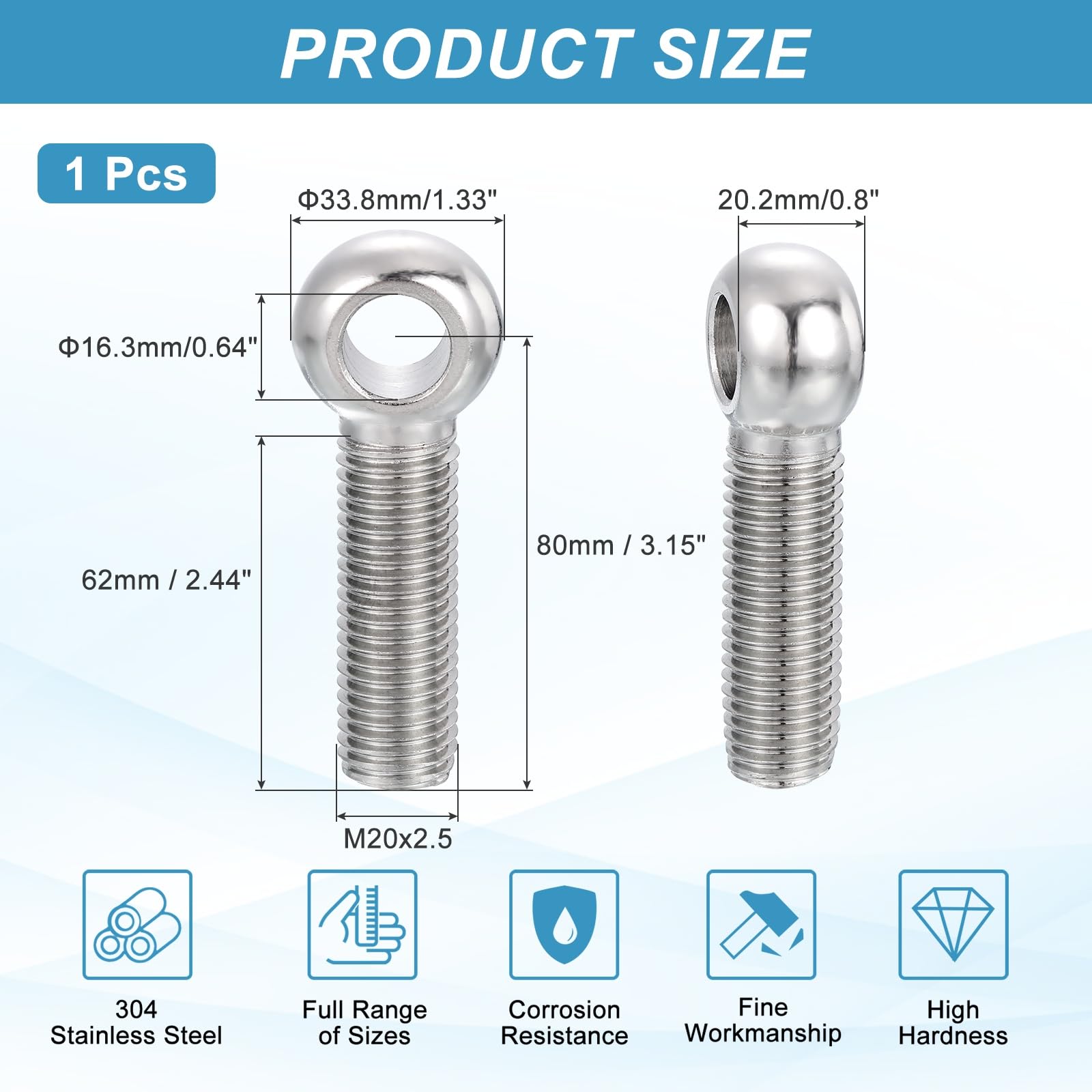 PATIKIL M20x80mm Shoulder Swing Lifting Eye Bolt - Image 2