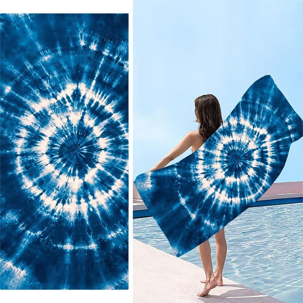 Toalla para piscina y viajes en exteriores de microfibra XXL azul tie dye