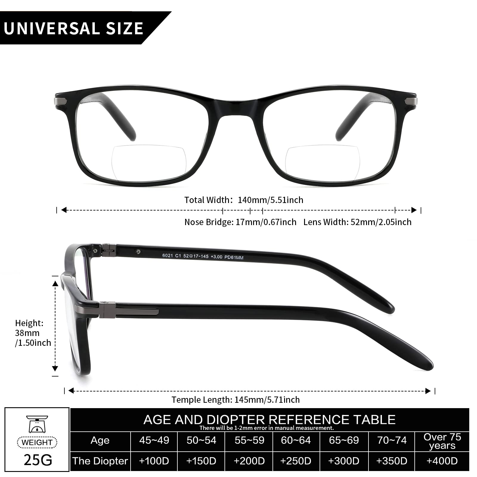 LKEYE Gafas de Lectura Bifocales Hombre Mujer Bloqueo Luz Azul Lector de Computadora Gafas Progresivas Gafas Anchas Transparente Diseñador de Moda Gafas de Transición Negro + Gris Claro M