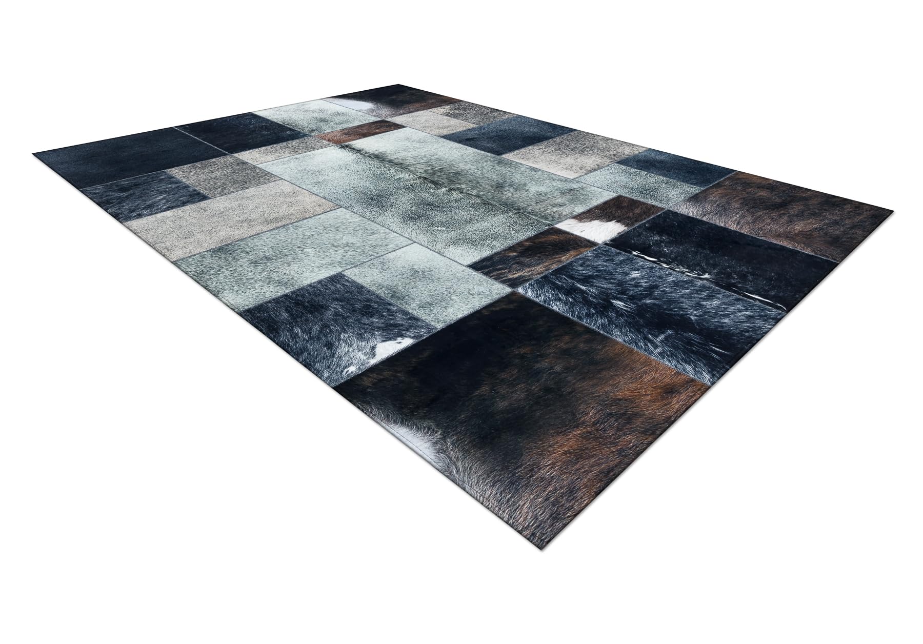 rugsx Tapis Patchwork 21719 Noir, Design, Rectangles, Cuir Artificiel, Peau de Vache, 120x170 cm
