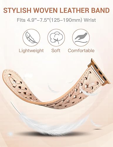 Miniatura 4 de Wearlizer Correa de cuero compatible con Apple Watch Band de 414038444546491.654 in para mujeres y hombres, correa trenzada ahuecada y elegante para