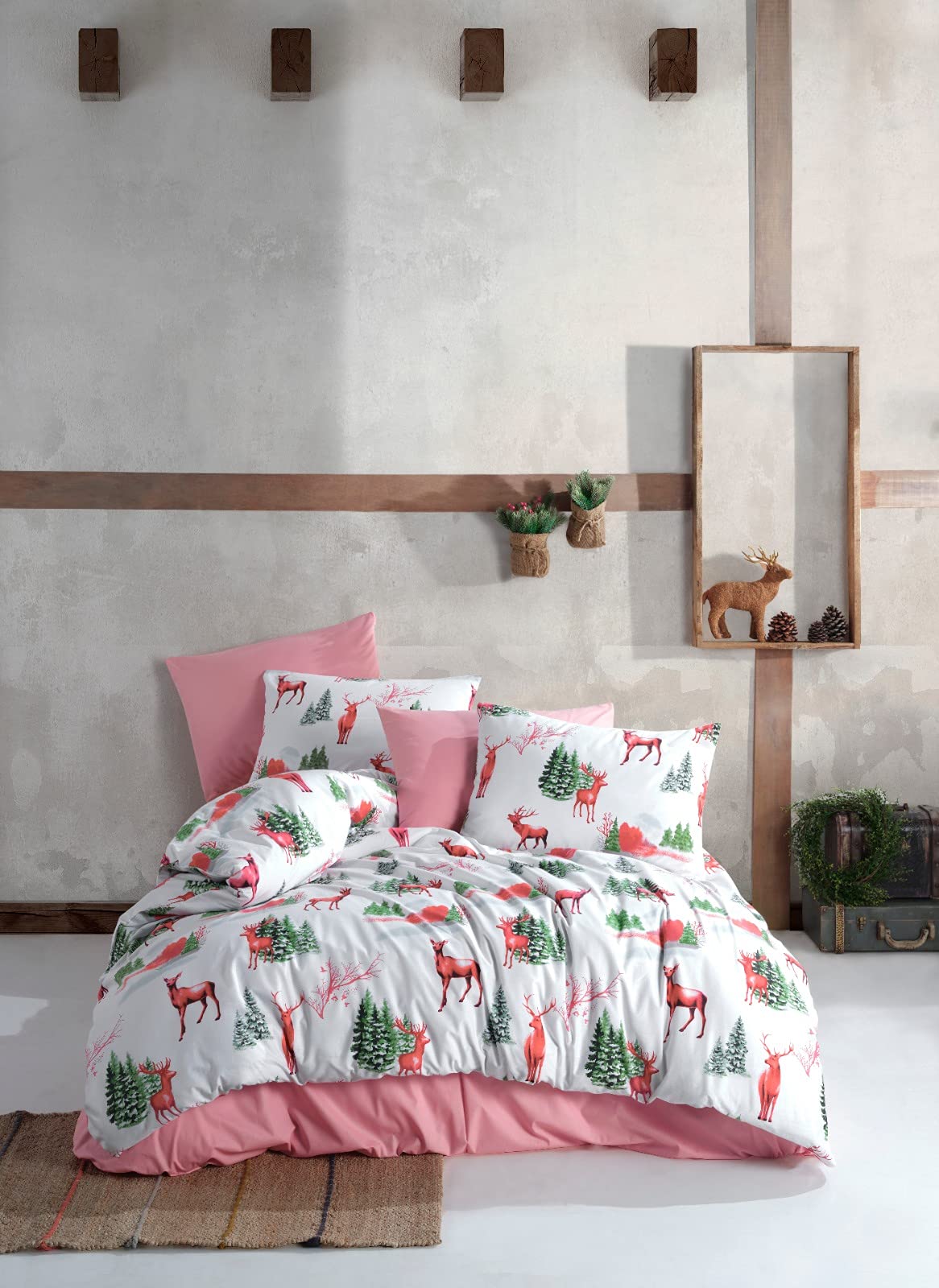 Parure housse de couette 200x220 cm avec drap plat 240x260 Majoli Bahar Lapland 100% coton