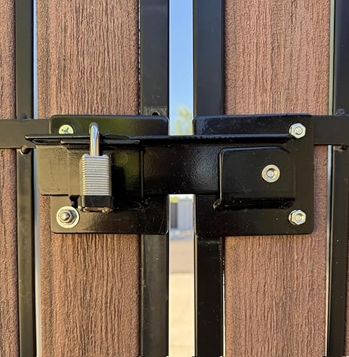 Miniatura 4 de Cerradura de puerta abatible de 9 pulgadas con orificio para candado, pestillo de puerta de acero resistente con tornillos de montaje para valla de