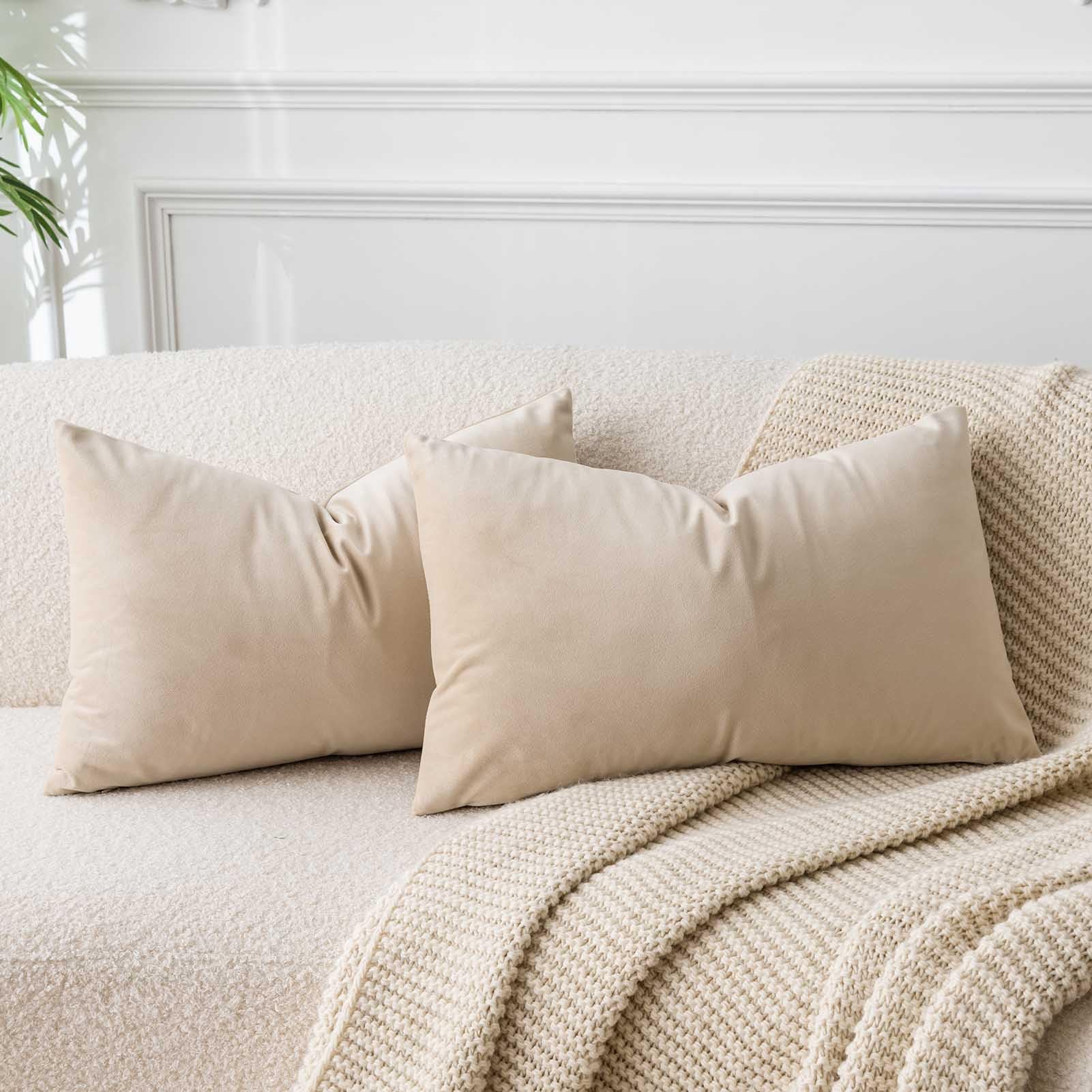 JUSPURBET 24x16 Inch Khaki Pillow Cover Set of 2 Decorative Soft Lumbar Velvet Throw Pillow Cases for Couch Bedroom Hypoallergenic with Hidden Zipper